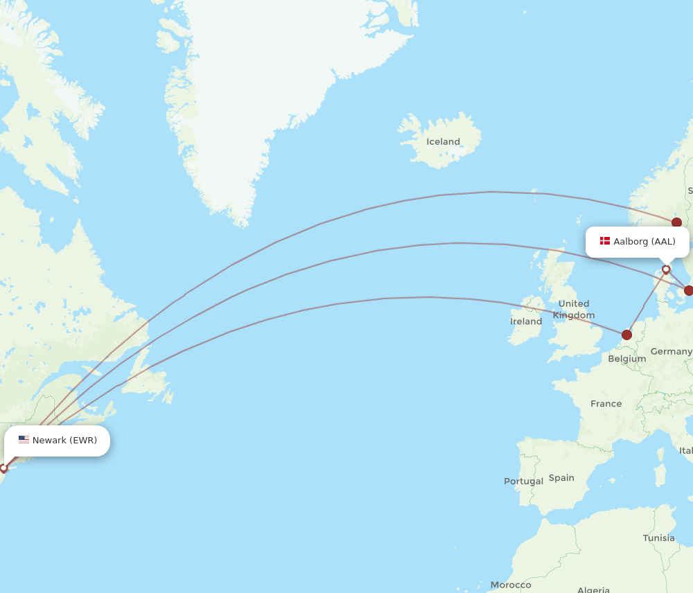 EWR-AAL flight routes