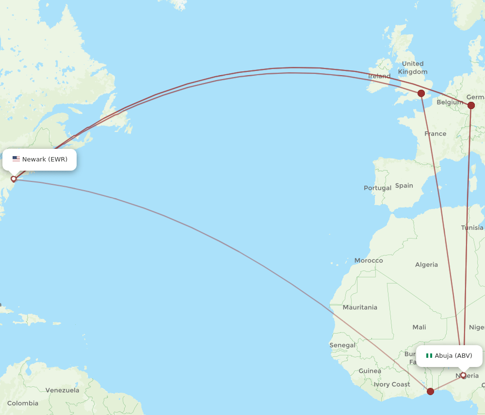 EWR-ABV flight routes