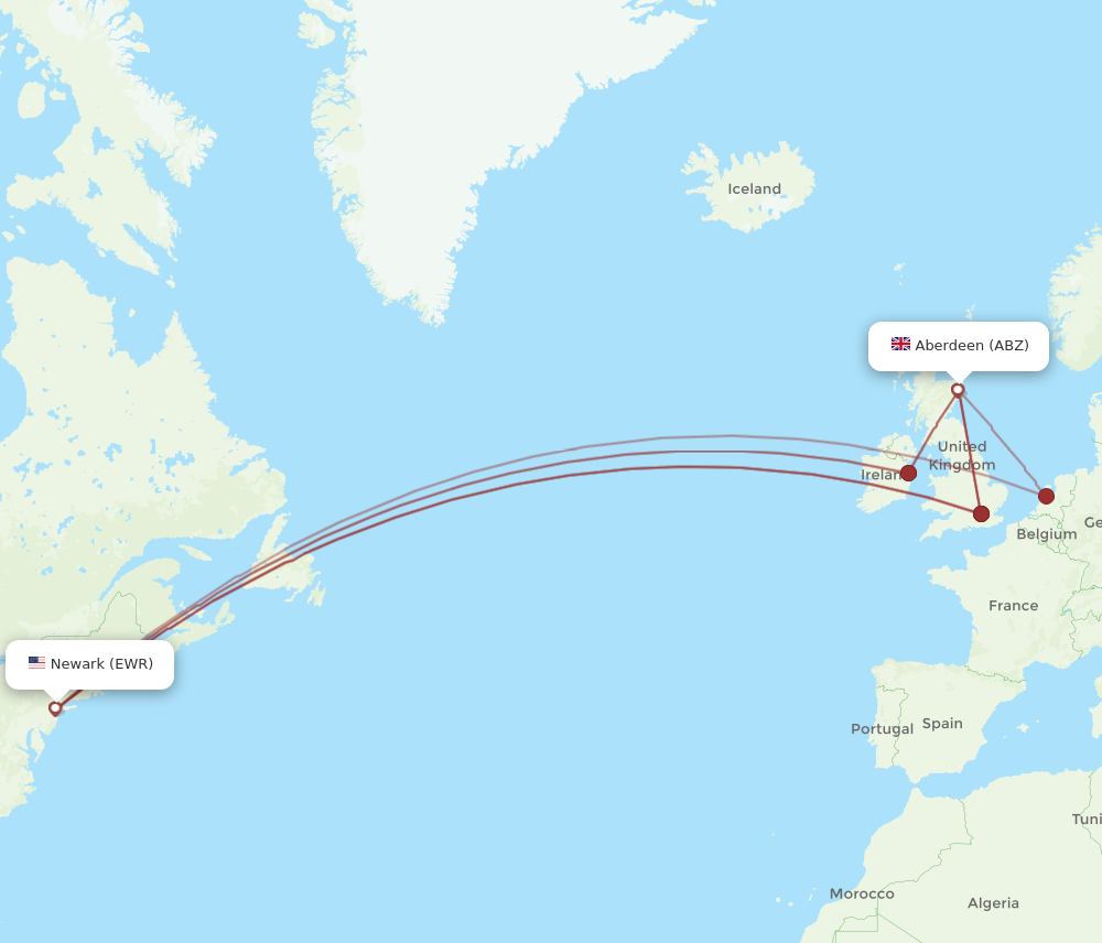 EWR to ABZ flights and routes map