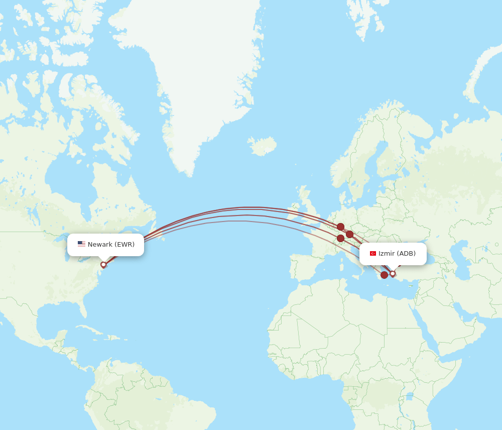 EWR-ADB flight routes