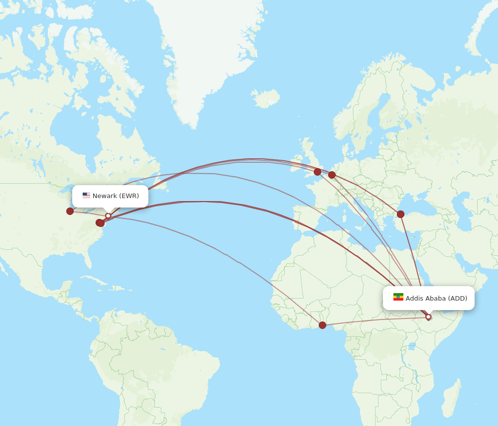 EWR-ADD flight routes