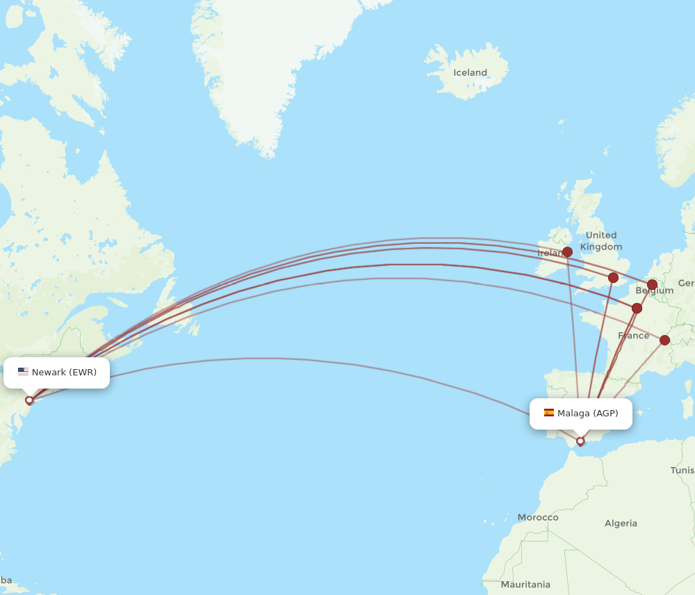 EWR to AGP flights and routes map