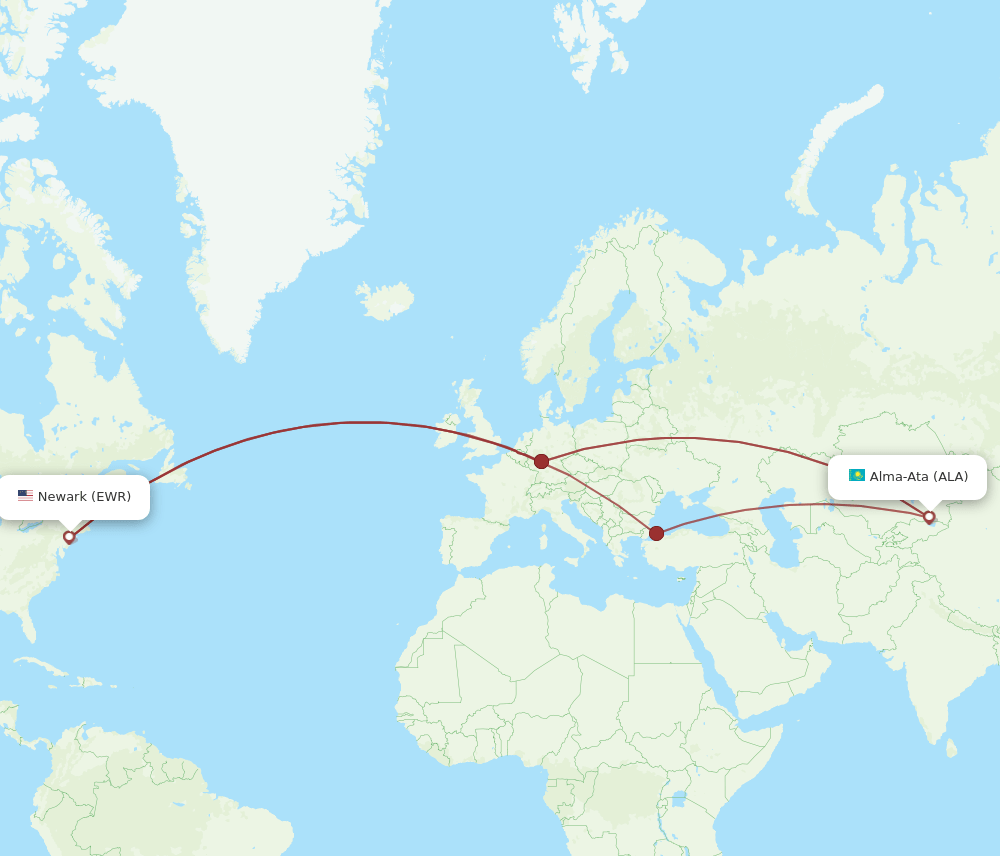 EWR-ALA flight routes