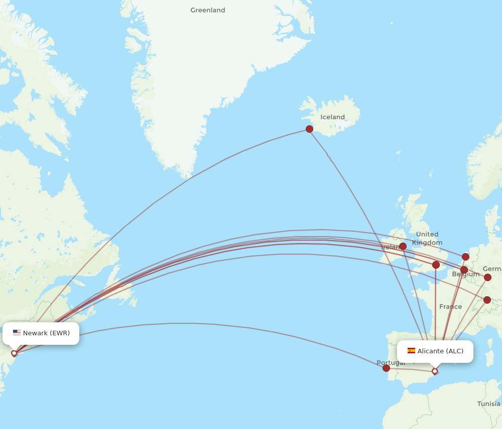 EWR-ALC flight routes