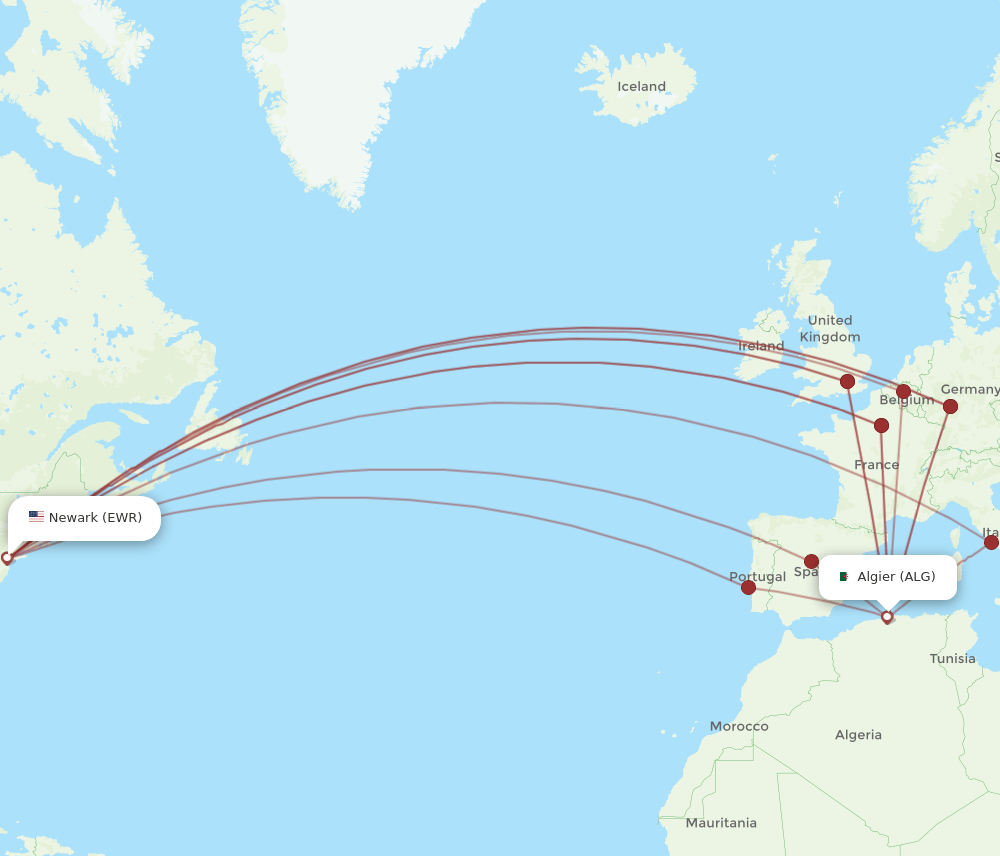 EWR to ALG flights and routes map