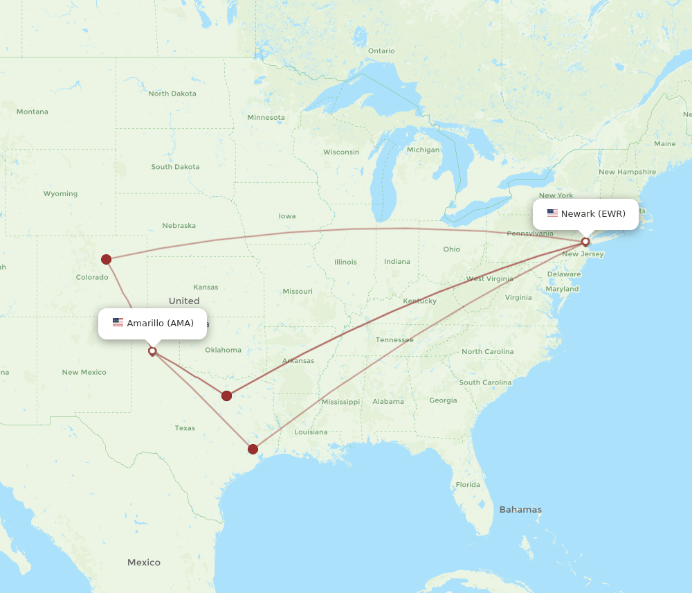 EWR to AMA flights and routes map
