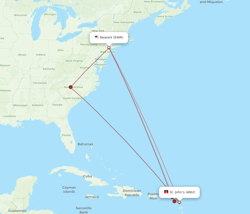 EWR-ANU flight routes