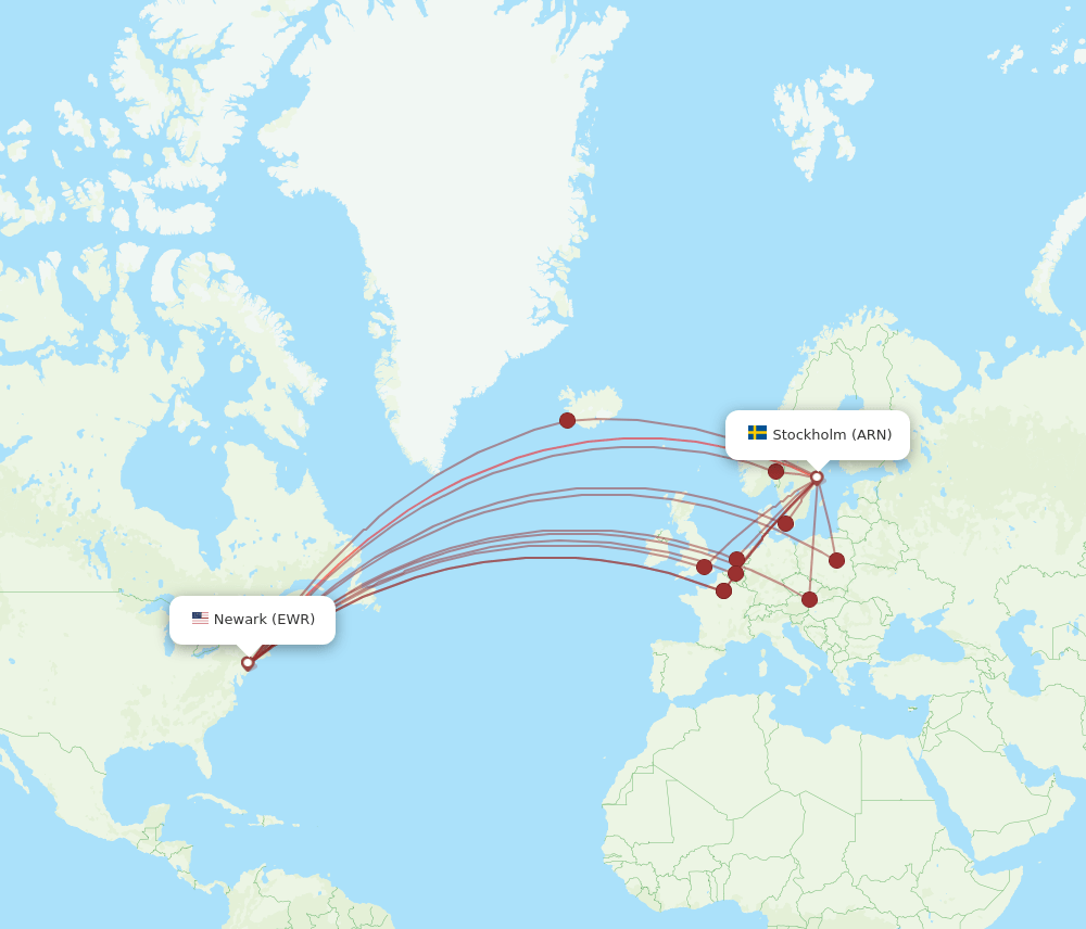 EWR-ARN flight routes
