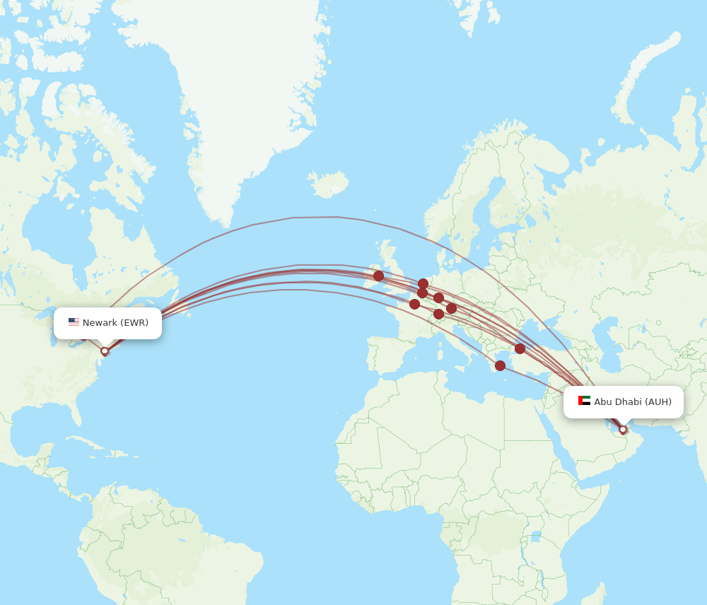 EWR-AUH flight routes