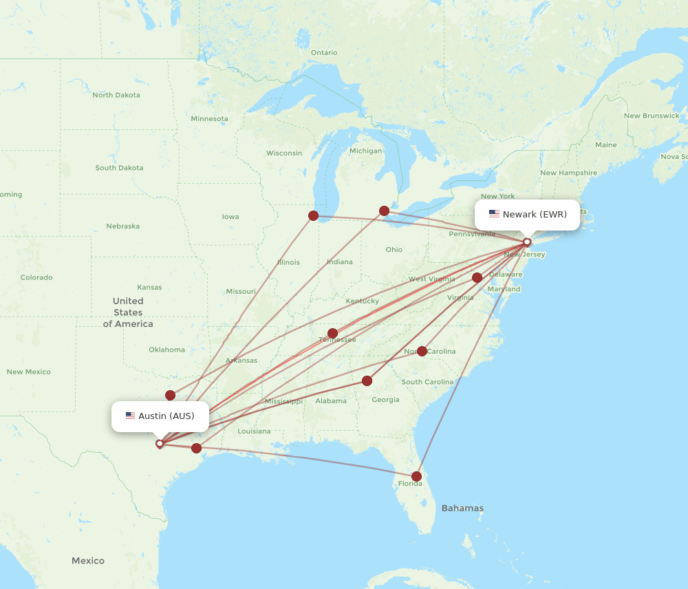 EWR-AUS flight routes