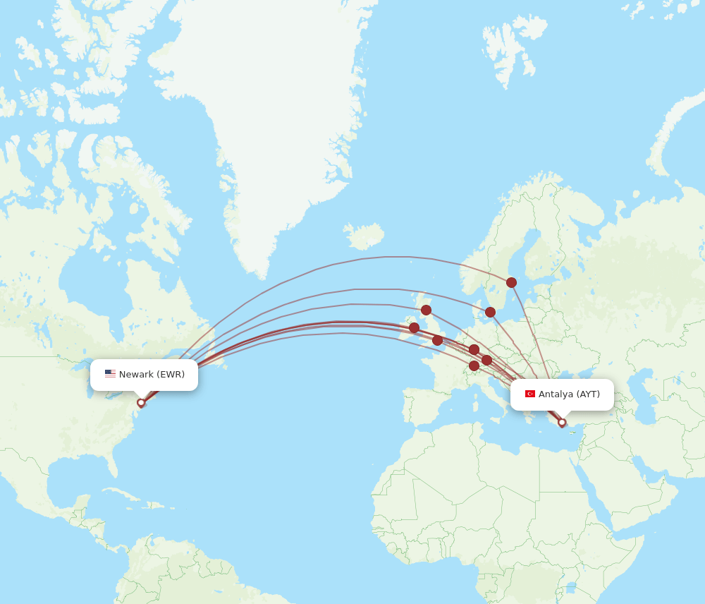 EWR-AYT flight routes