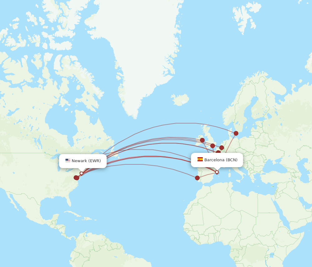 EWR-BCN flight routes