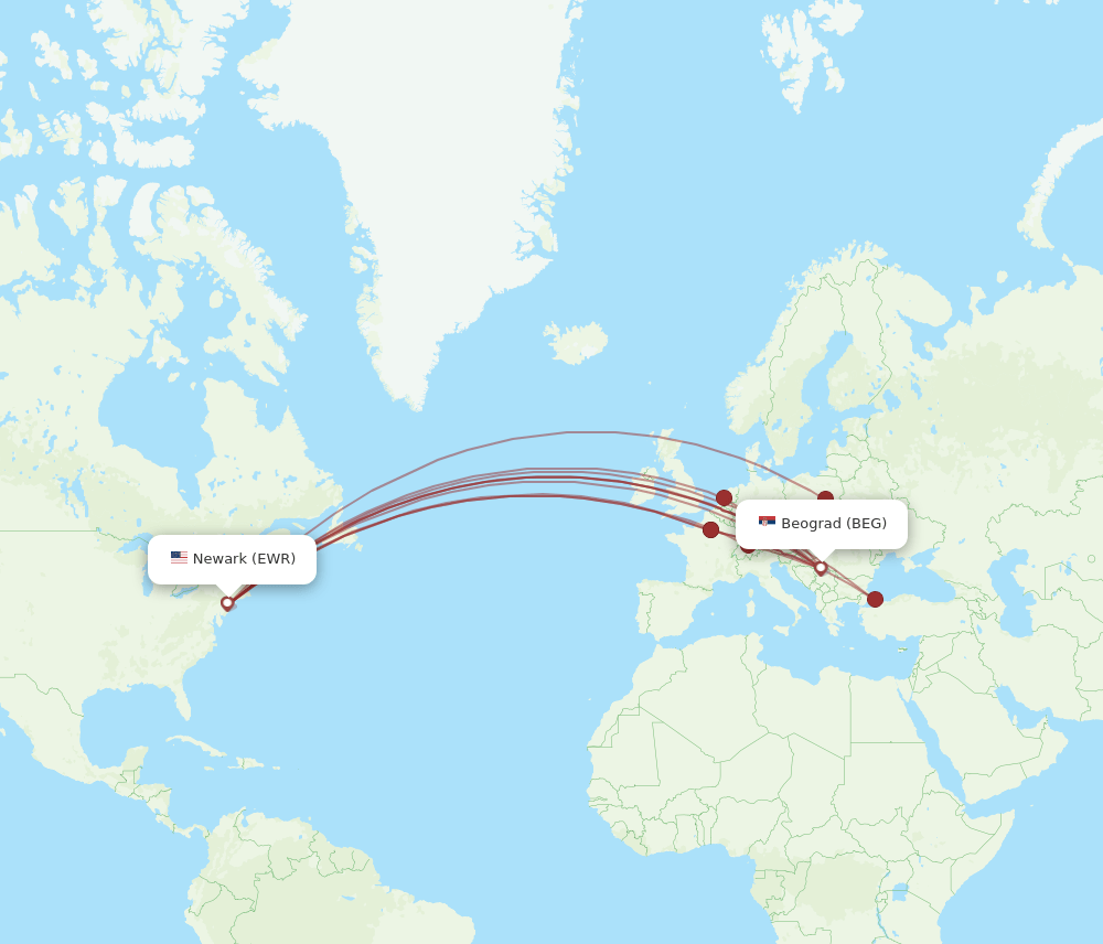 EWR-BEG flight routes