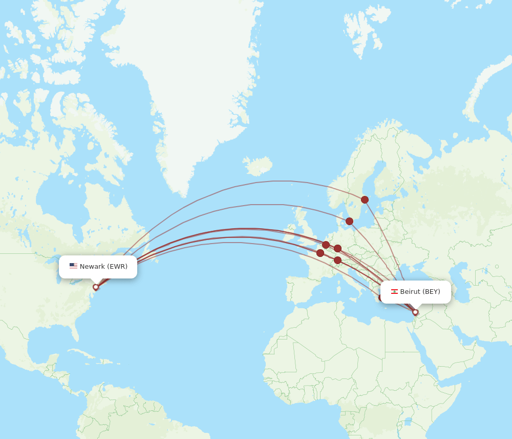 EWR-BEY flight routes