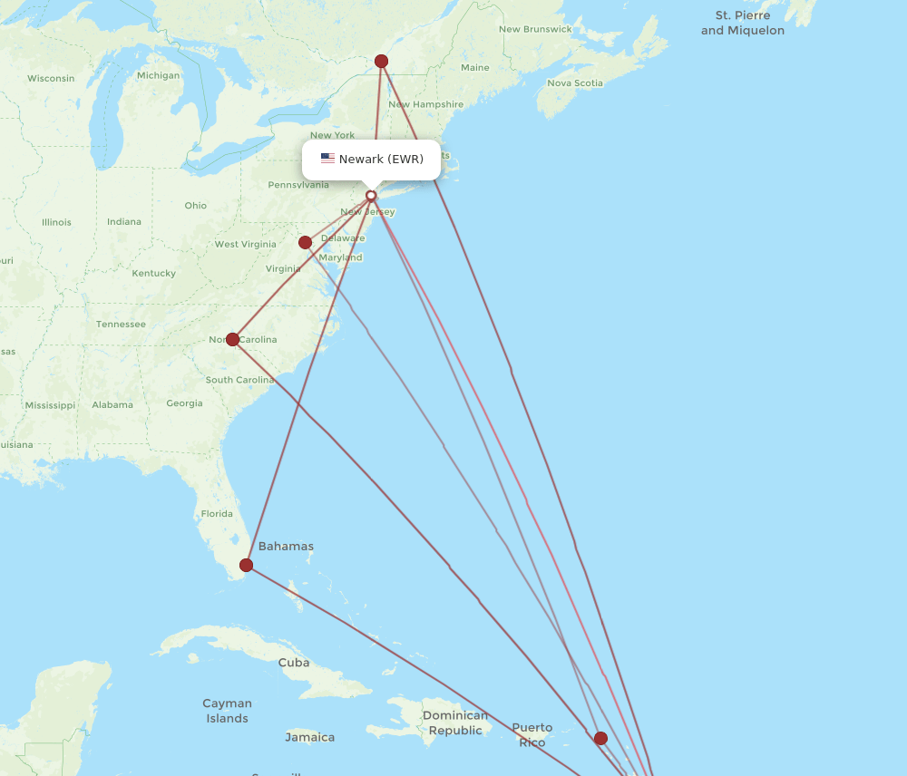 EWR-BGI flight routes