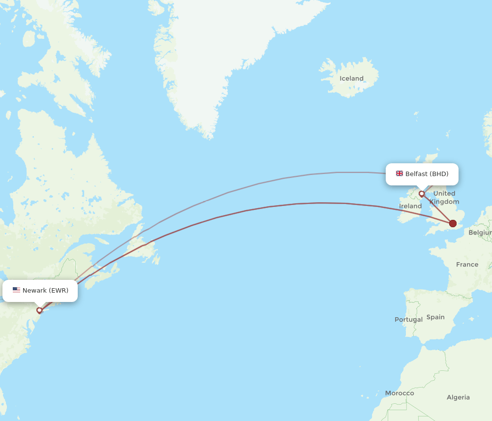 EWR to BHD flights and routes map