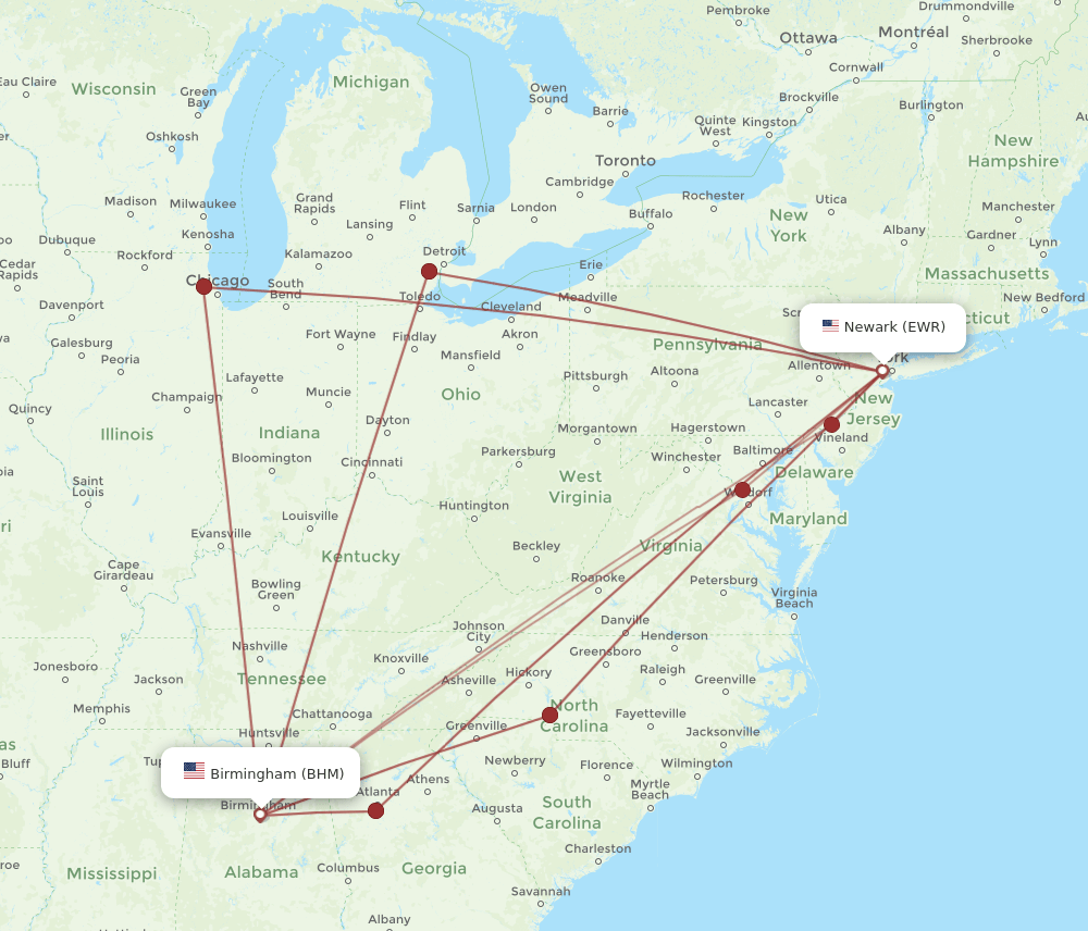 EWR-BHM flight routes