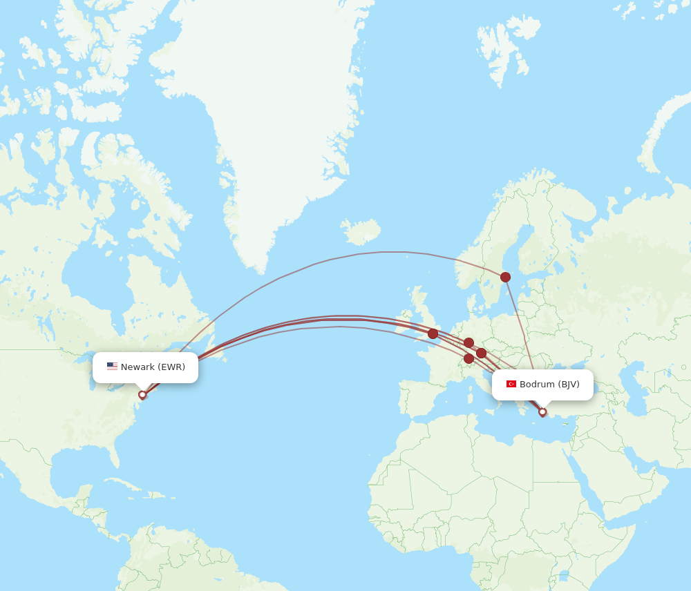 EWR-BJV flight routes