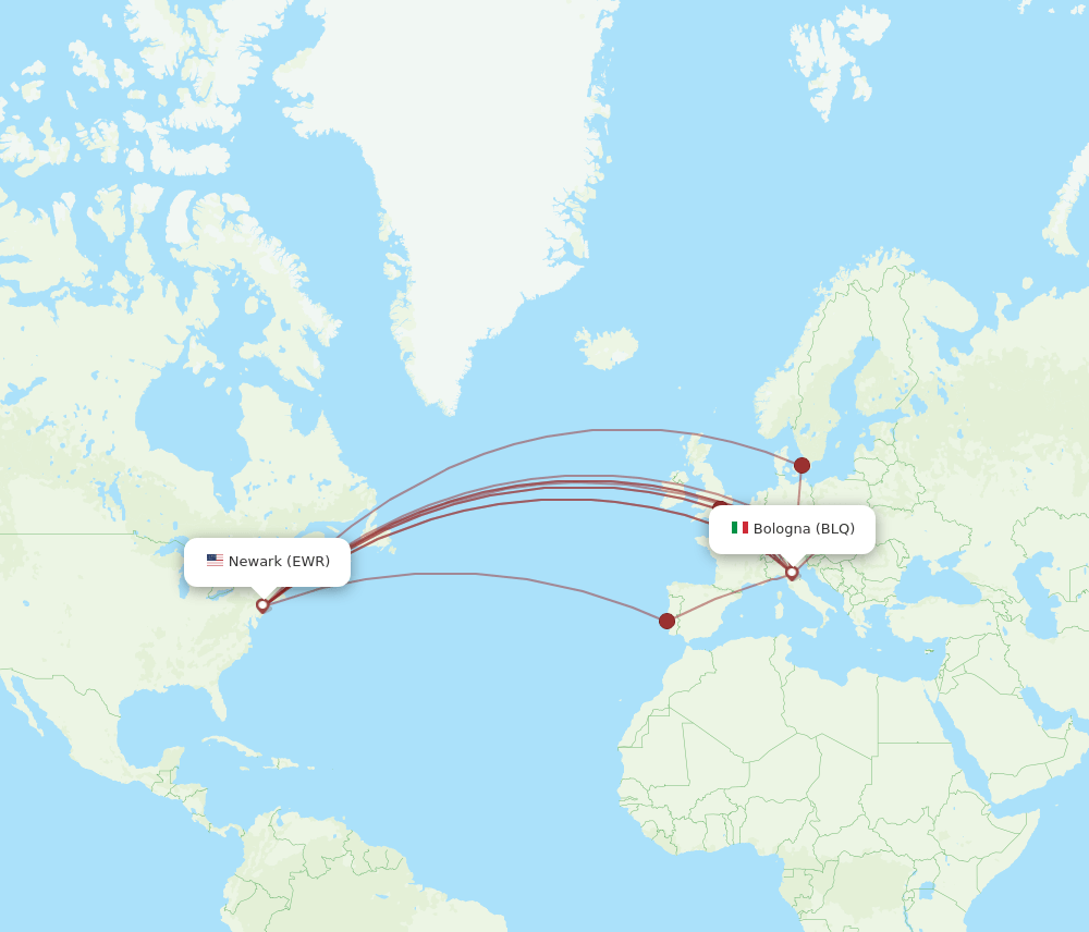 EWR to BLQ flights and routes map