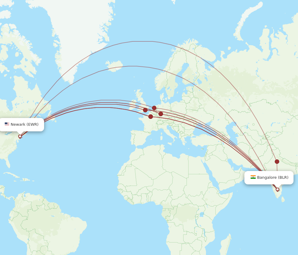 EWR-BLR flight routes