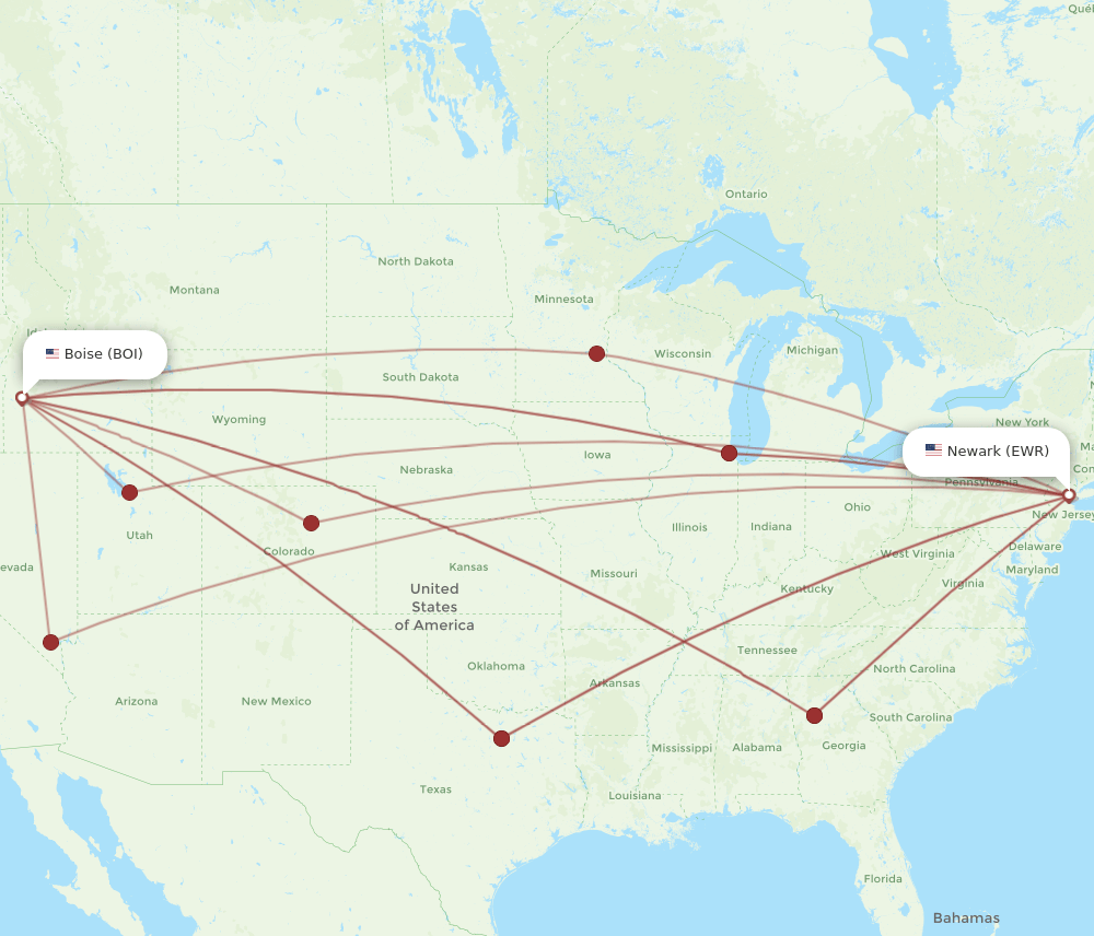 EWR to BOI flights and routes map
