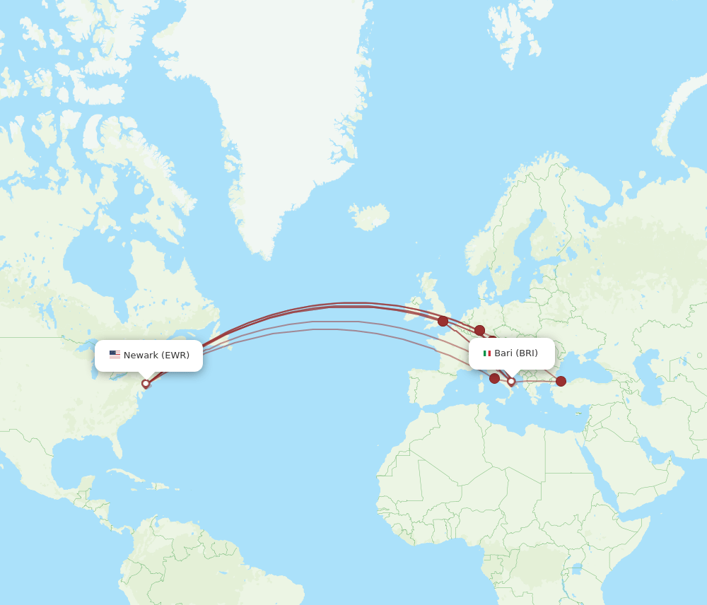 EWR-BRI flight routes