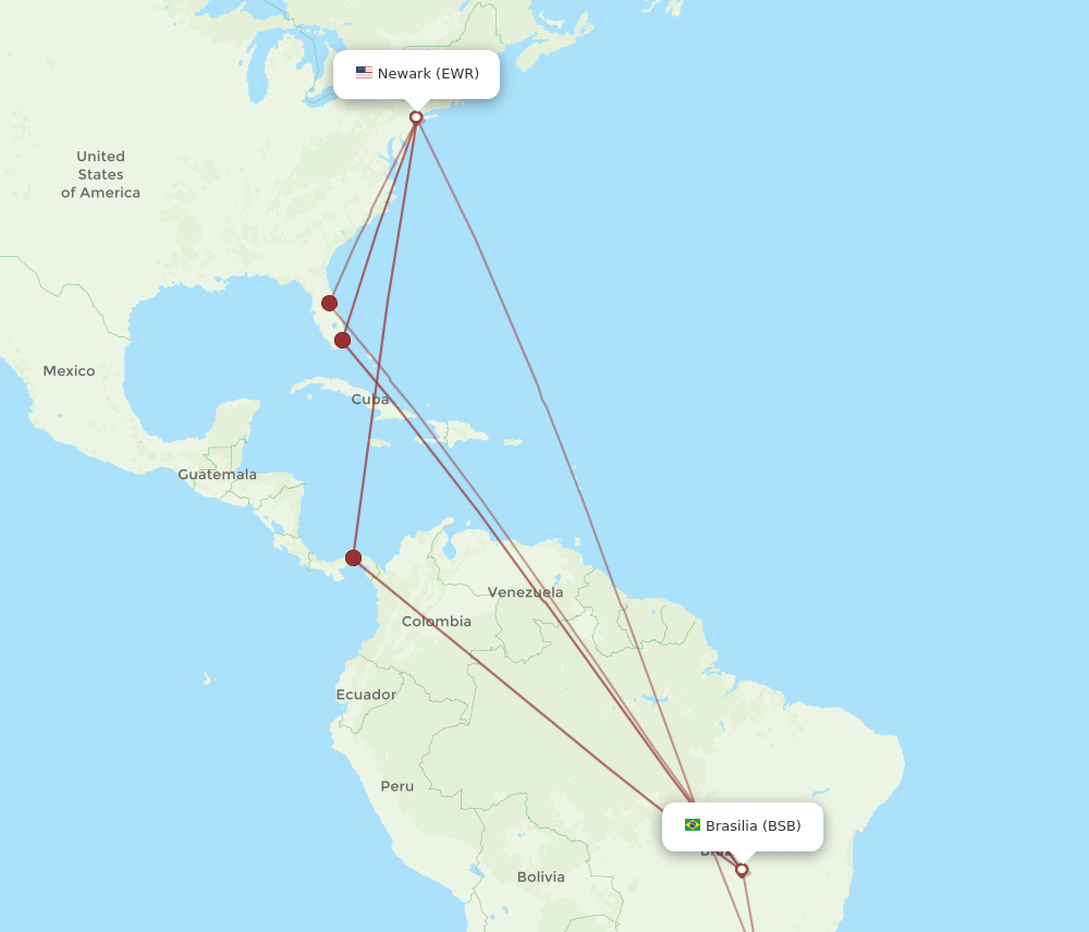 EWR-BSB flight routes