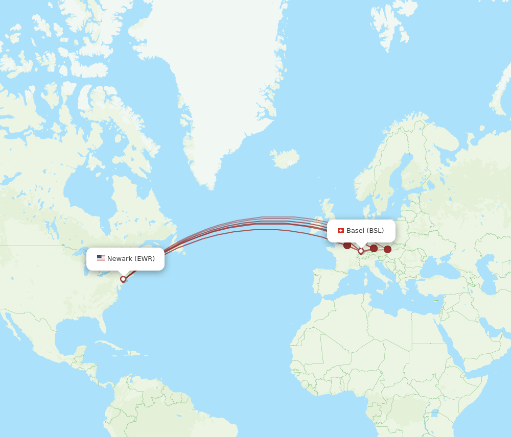 EWR to BSL flights and routes map