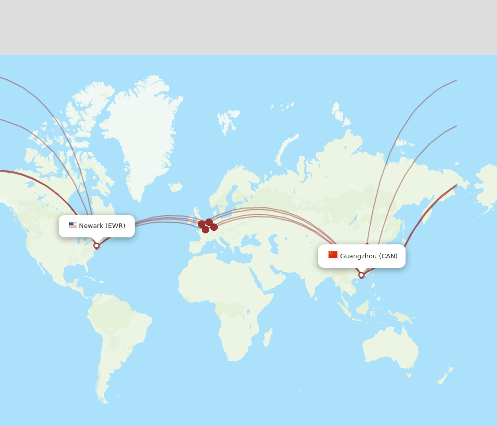 EWR to CAN flights and routes map