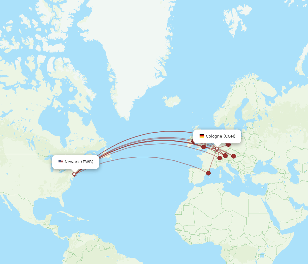 EWR-CGN flight routes