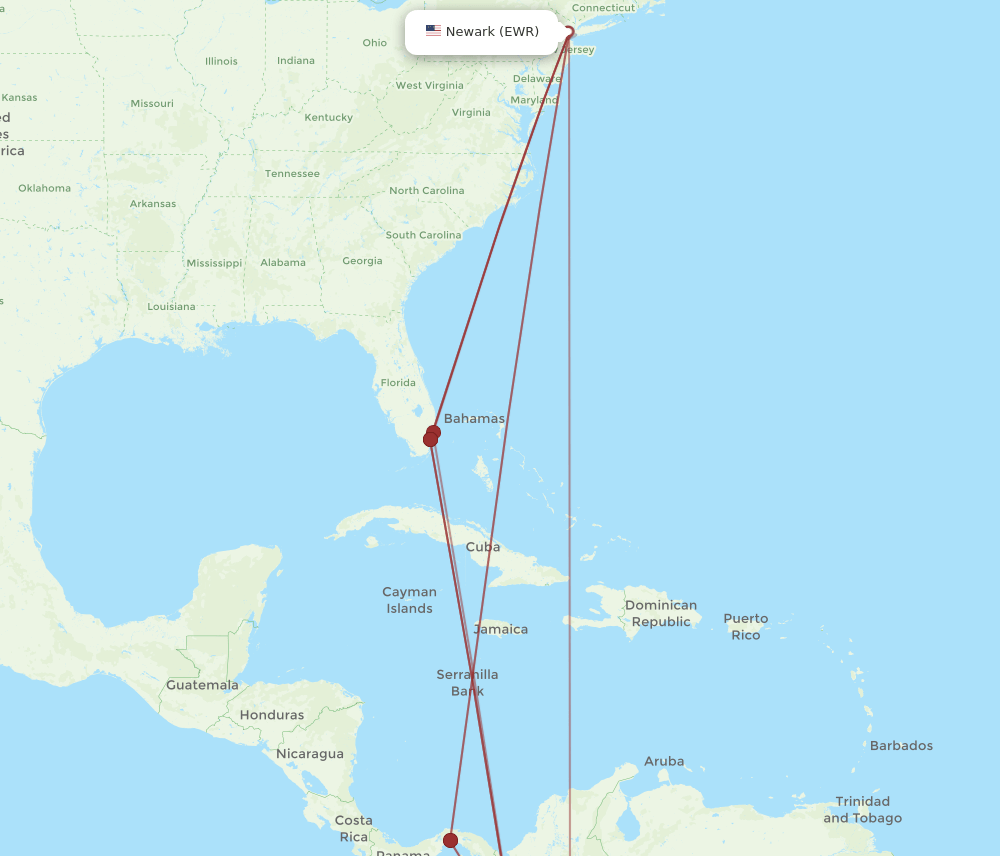 EWR to CLO flights and routes map