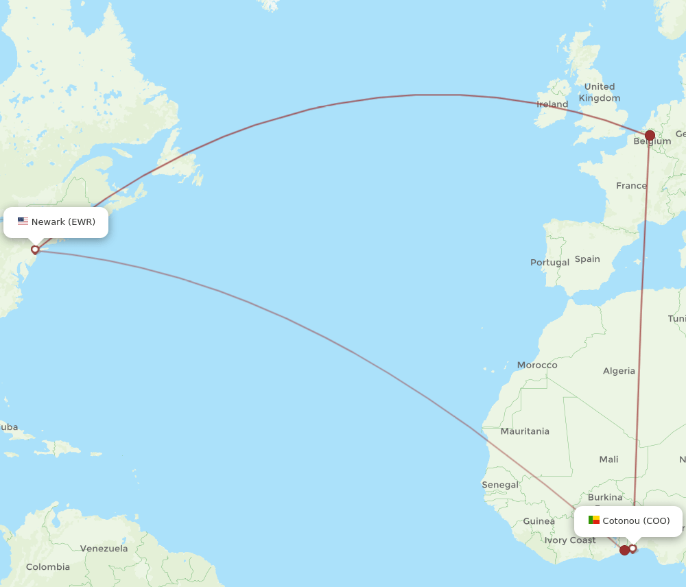 EWR to COO flights and routes map