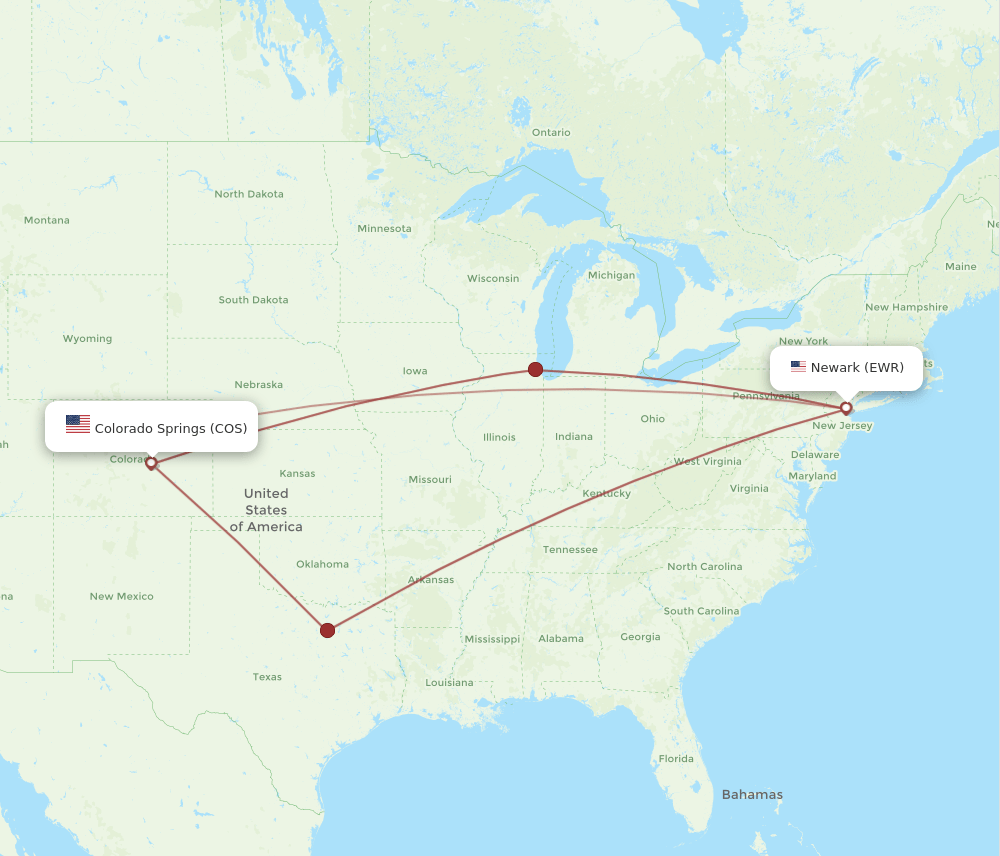 EWR-COS flight routes
