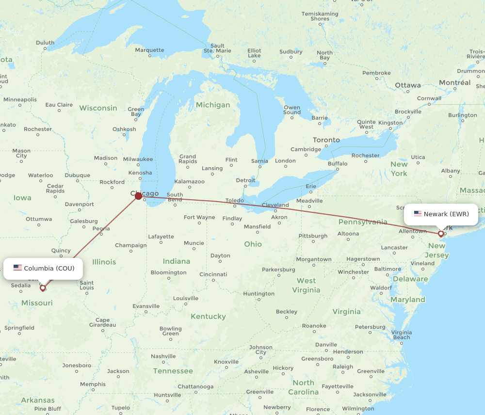 EWR-COU flight routes