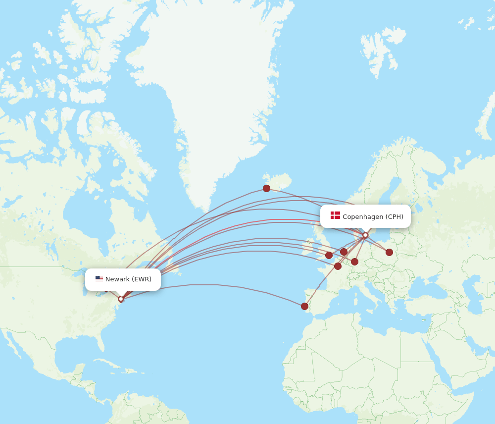 EWR-CPH flight routes