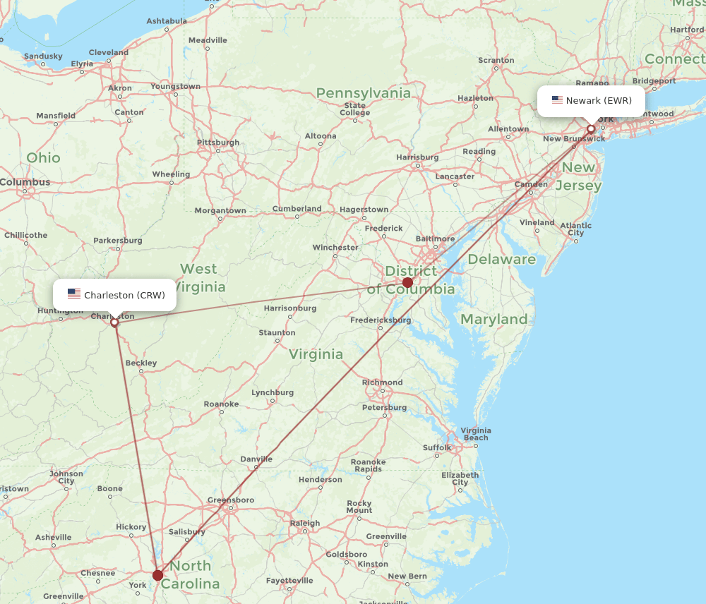 EWR-CRW flight routes