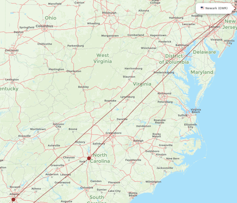 EWR-CSG flight routes