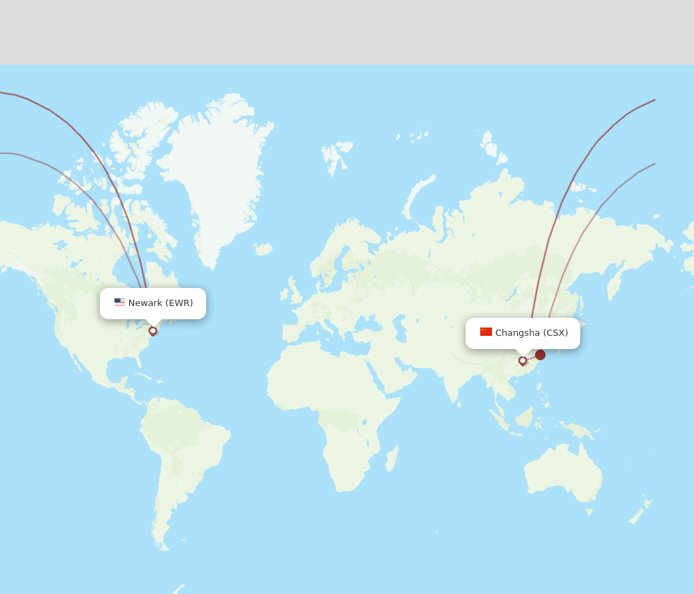New York - Changsha route map and flight paths
