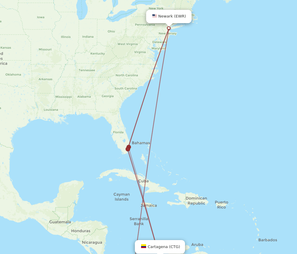 EWR-CTG flight routes