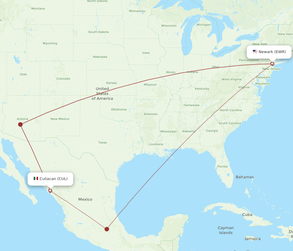 EWR to CUL flights and routes map