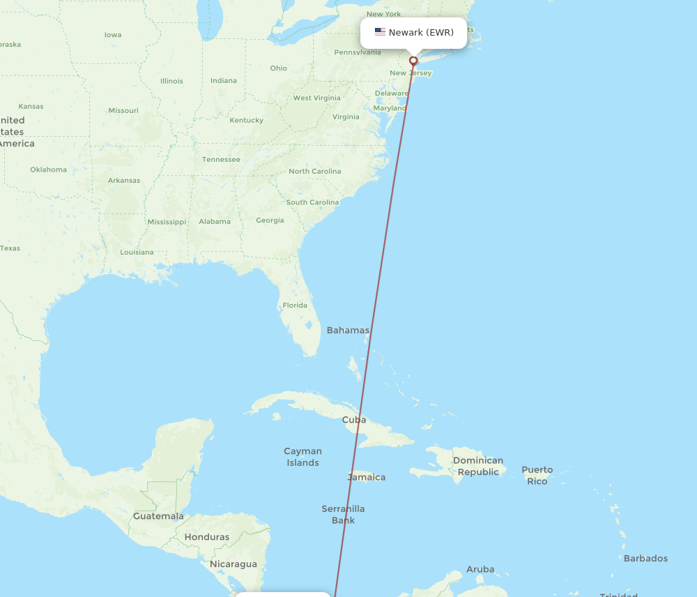 EWR-DAV flight routes