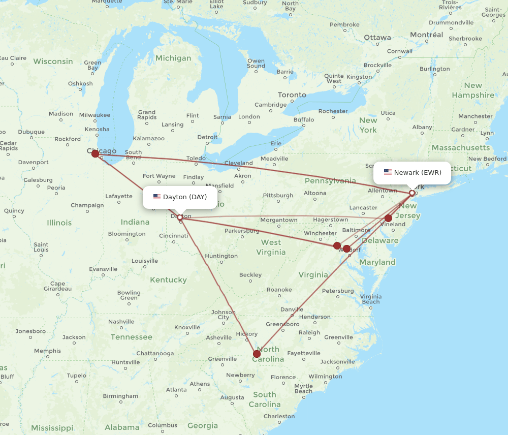 EWR-DAY flight routes