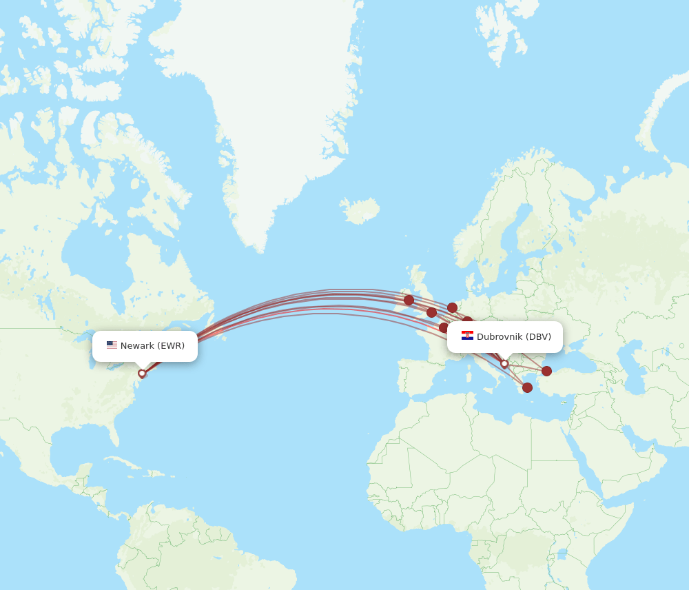 EWR-DBV flight routes