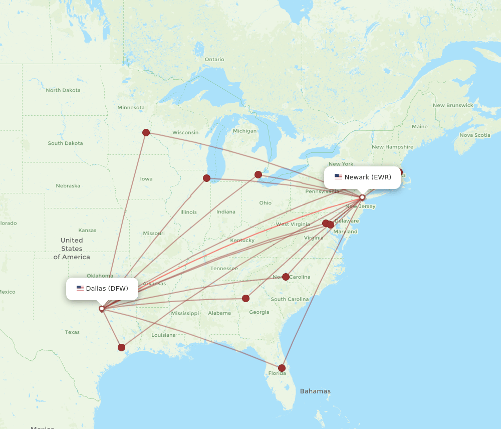 EWR-DFW flight routes