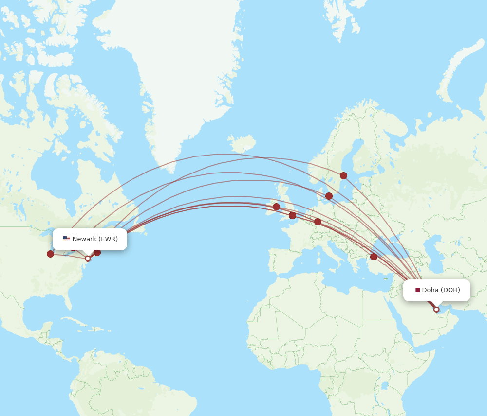 EWR to DOH flights and routes map