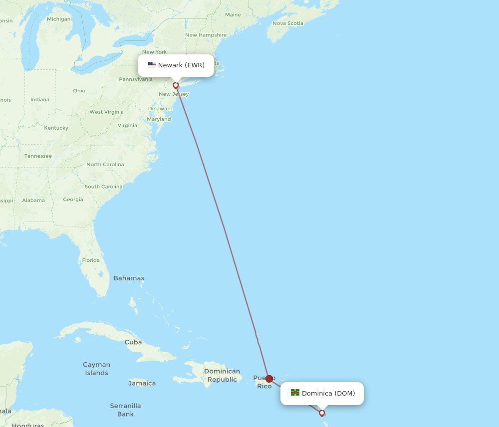 EWR-DOM flight routes