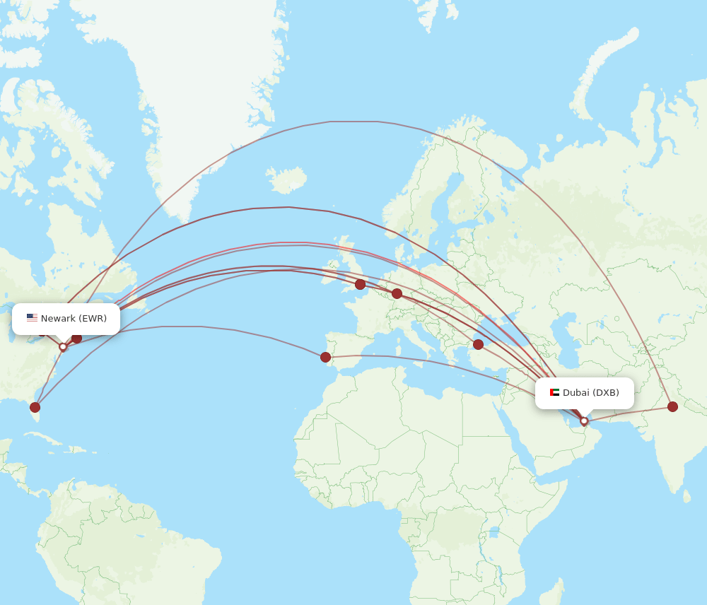 EWR-DXB flight routes