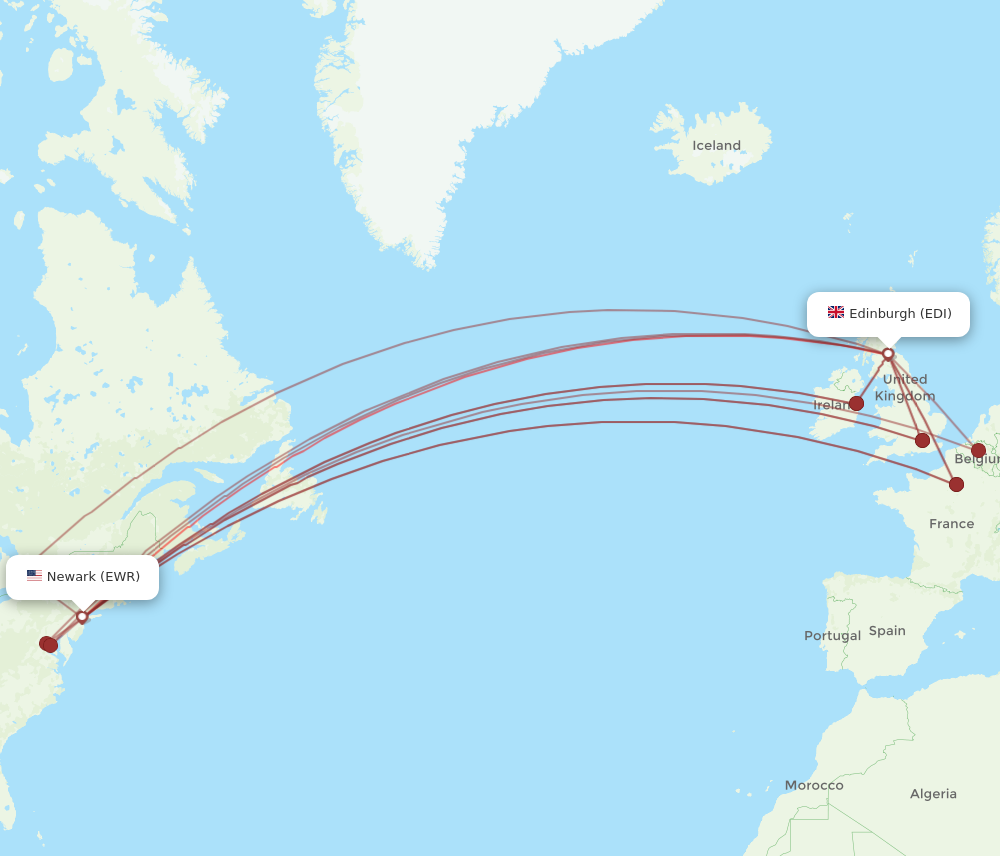 EWR to EDI flights and routes map