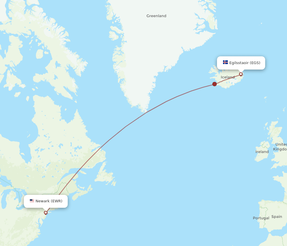 New York - Egilsstadir route map and flight paths