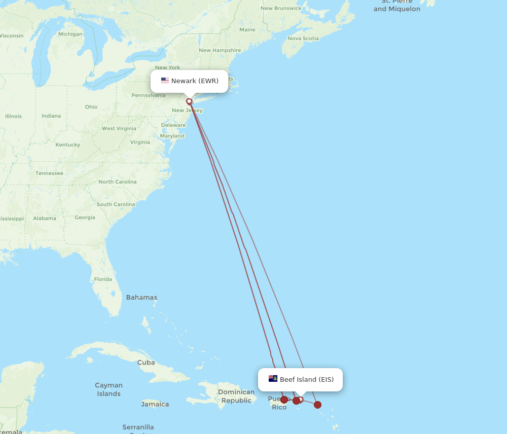 EWR-EIS flight routes